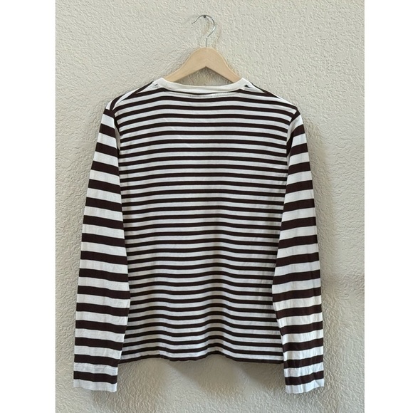 Ganni Top Tee Crew Long Sleeve Striped Casual Chic Preppy Brown White Large - Picture 3 of 13
